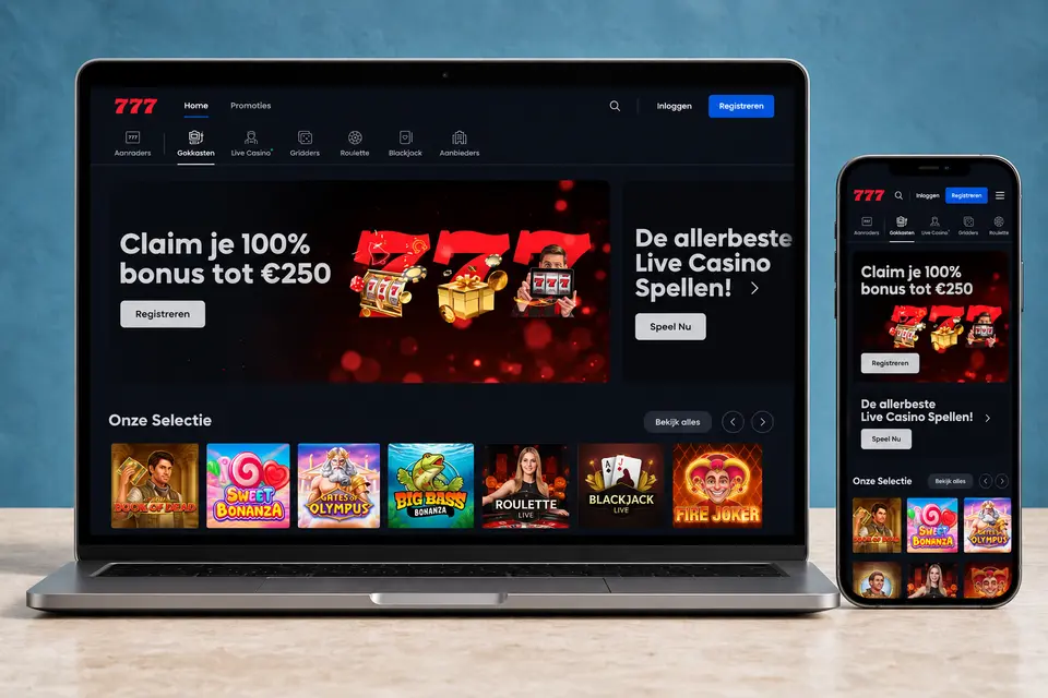 Screenshot van de website van Casino777