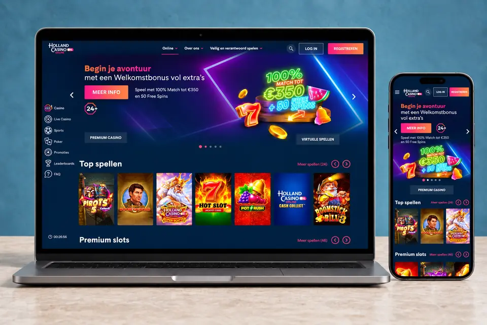 Screenshot van de website van Holland Casino Online