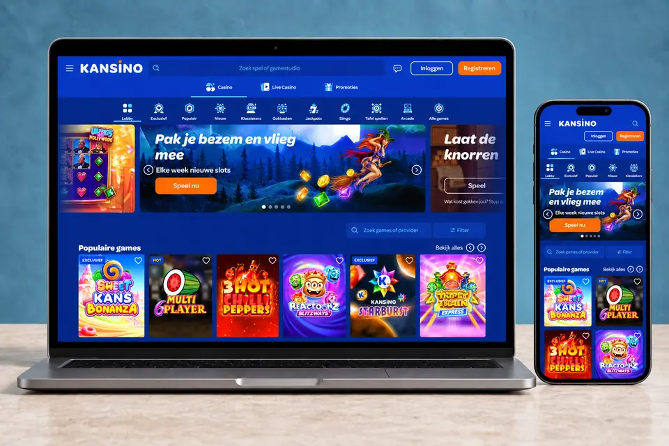 Screenshot van de website van Kansino