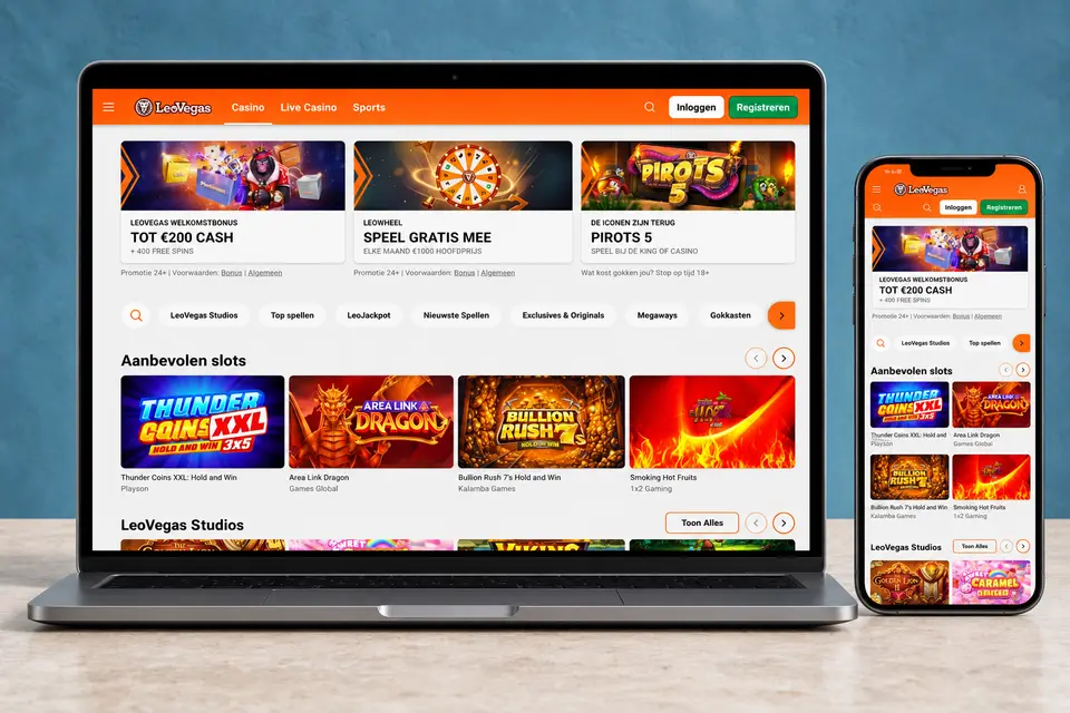 Screenshot van de website van LeoVegas