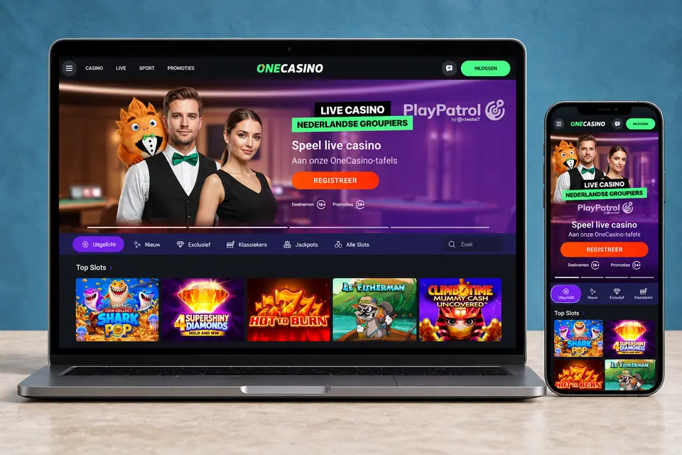Screenshot van de website van One Casino