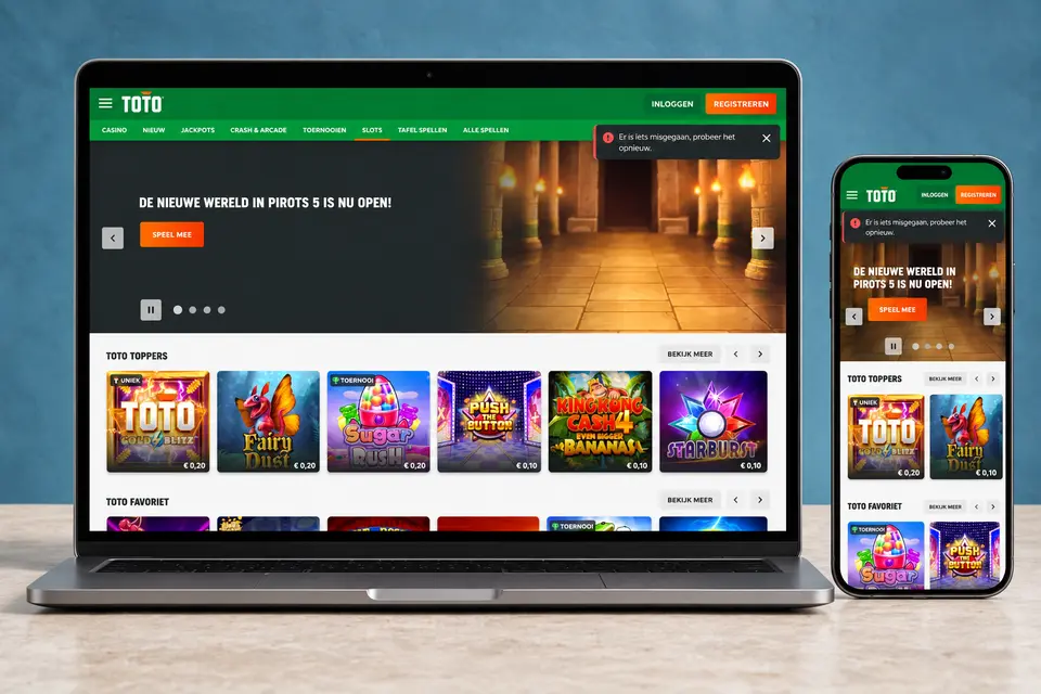 Screenshot van de website van TOTO Casino
