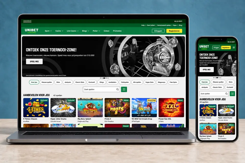 Screenshot van de website van Unibet